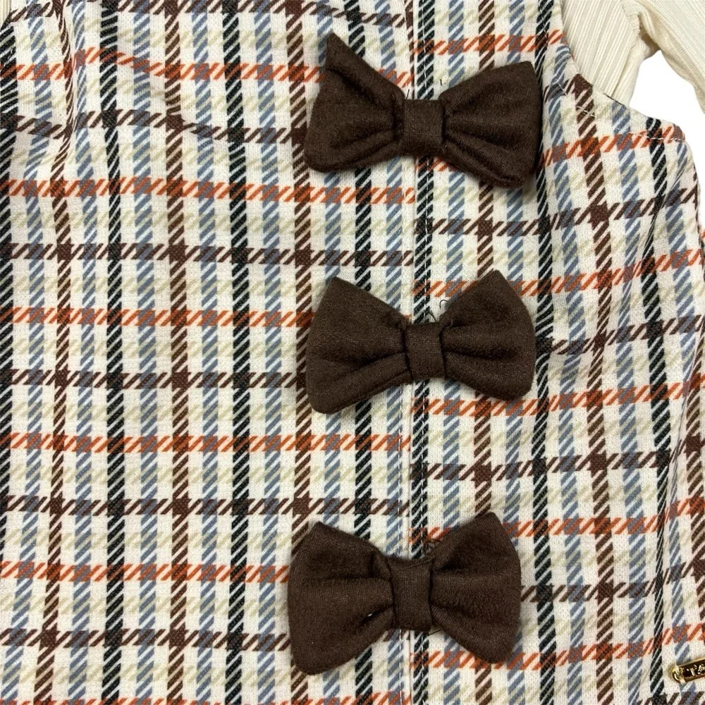 Tahari Baby Girl 3pc Long Sleeve Dress Bow Matching Set Houndstooth Size 12M